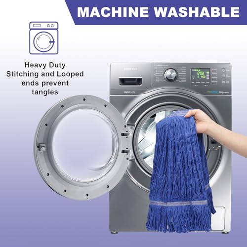 3 Pack Heavy Mop Replacement Head,Commercial Industrial Grade Blue Cotton Ring Heads，for Heavy Commercial Industrial Residential Areas -Blue Cotton Looped Replace Mop Head (Deep Blue) - color: Deep Blue