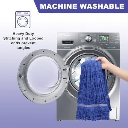 3 Pack Heavy Mop Replacement Head,Commercial Industrial Grade Blue Cotton Ring Heads，for Heavy Commercial Industrial Residential Areas -Blue Cotton Looped Replace Mop Head (Deep Blue) - color: Deep Blue