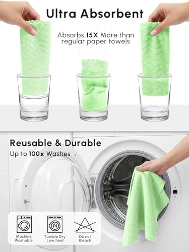 Microfiber Cleaning Cloths Roll, 75 Pack Tear Away Microfiber Towels Roll, 12" x 12" Lint Free Rags, Reusable Cleaning Cloths, Washable, Scratch Free,Ultra Absorbent Dish Rags(Green Ripple) - color: Green Ripple, size: 75 pack