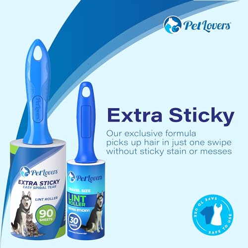 PetLovers Extra Sticky Lint Rollers Ultra Value Set 1110 Sheets, 9 Refills and 4 Travel Size Mini Rollers for Pet Hair, Dog and Cat Lint Removers