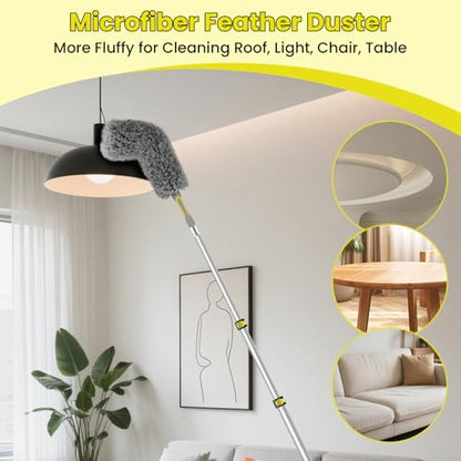 20FT High Ceiling Duster Kits with 3-12 Ft Extension Pole, Fan Blade Cleaner, Cobweb Duster, Window Squeegee Kit, Spider Web Brush for High Window, Interior Roof - size: 12FT
