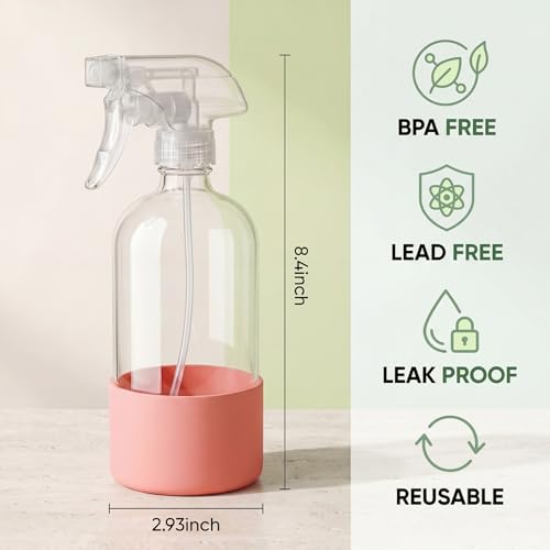 GIRAVO Glass Spray Bottles for Cleaning, 12 Pack 16 oz Refillable | Glass Mister Bottles, Silicone Sleeves, Adjustable Nozzles, Labels & Funnel Included, For Home, Plants, Hair
