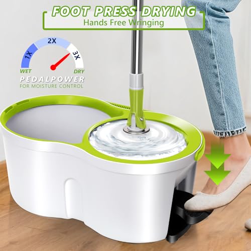 Spin Mop Bucket System,Masthome 360°Spin Mop and Bucket with Wringer Set,EasyWring Microfiber Mop with 3 Mop Pads,Spinning Floor Cleaning System for Floor Cleaning - Home & Office Suitable - color: White