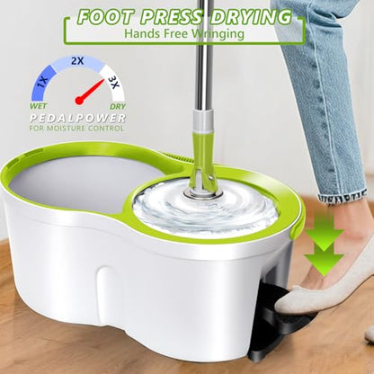 Spin Mop Bucket System,Masthome 360°Spin Mop and Bucket with Wringer Set,EasyWring Microfiber Mop with 3 Mop Pads,Spinning Floor Cleaning System for Floor Cleaning - Home & Office Suitable - color: White