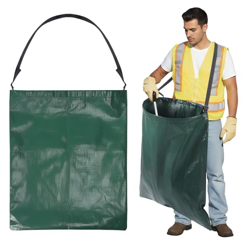 Faccito 1 Pack Litter Bag with Shoulder Strap Trash Pickup Bag Holder Lawn Leaf Chute Vinyl 4.45 Cubic Feet No Bending Portable Trash Picker Grabber for Patio Yard Garden (Green) - color: Green