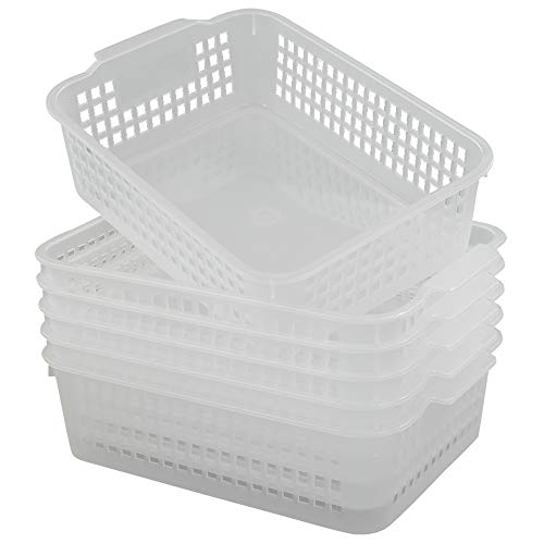 6-Pack Rectangular Plastic Storage Organization Trays, Clear | Turn in Containers, Multipurpose Drawer Trays, Kitchen Pantry Containers, Desk Organizer Bin