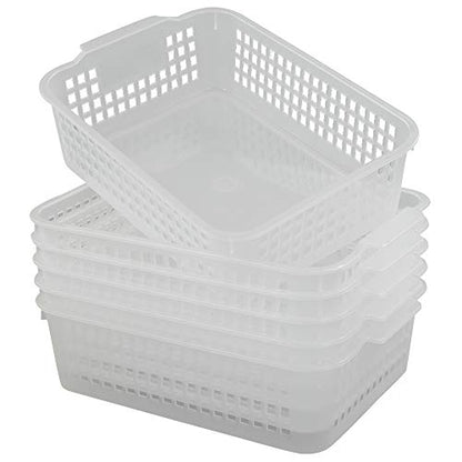 6-Pack Rectangular Plastic Storage Organization Trays, Clear | Turn in Containers, Multipurpose Drawer Trays, Kitchen Pantry Containers, Desk Organizer Bin