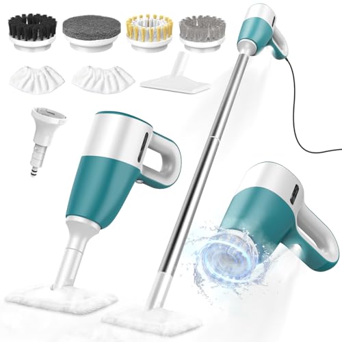 Steam Cleaner with Electric Spin Brush, No Manual Scrubbing, 1200W 2-in-1 Steamer for Cleaning Tool, 2 Modes, 11 Accessories, Detachable Long Handle for Home, Floor, Tile, Grout, Bathroom (Green)