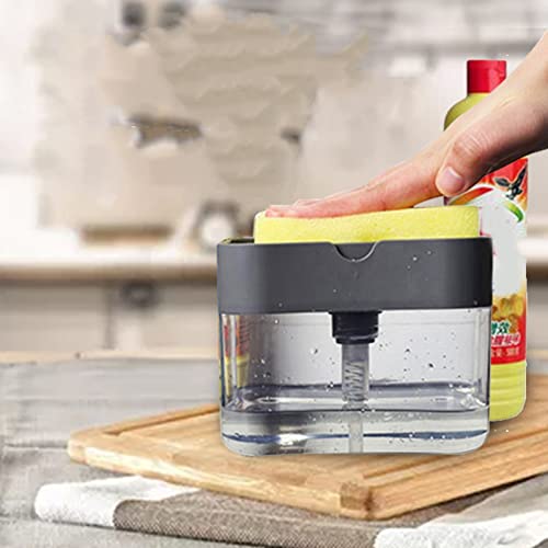 Yosoo Dish, Press Design Automatic Liquid Dispenser with Sponge Holder, for Home Kitchen Countertop Grey