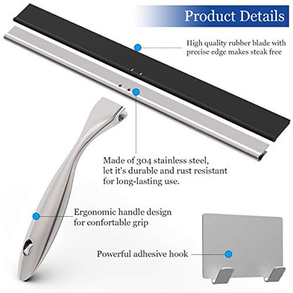 Stainless Steel Shower Squeegee for Shower Doors, Bathroom, Window, Mirror and Car Glass - 14 Inches
