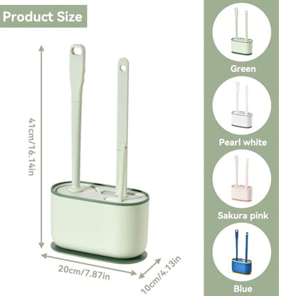 Cyrank Toilet Brush and Holder, Toilet Bowl Brush with Caddy Bathroom Stiff Bristles Toilet Scrub Brush Toilet Bowl Brush Holder Set Deep Cleaning Toilet Cleaner Scrubber Under Rim(Greens)