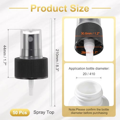 uxcell Spray Top 50Pcs 28/410 Plastic Fine Mist Reusable Replacement Black | Spray Bottle Pump Plastic Top Reusable Replacement for Cosmetic Perfume and Body Sprays Bottle - color: Black, size: 28/410