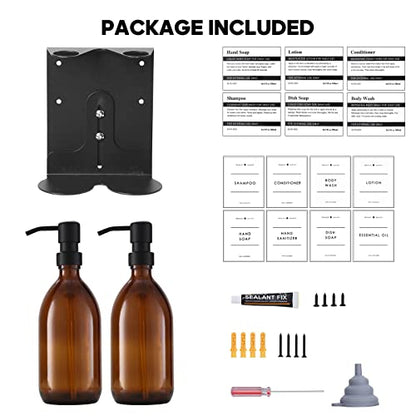 Glass No-Drill Wall Mounted Shower Soap Dispenser, Hand Soap Dispenser with Adjustable Stainless Steel Holder for Bathroom and Kitchen-(Black 1 Chamber, 18 OZ) - color: Black