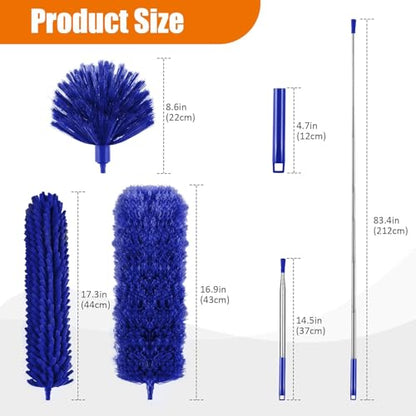 4 Pcs Microfiber Cobweb Duster with 100-inch Extendable Pole, Washable and Reusable Feather Cleaning Duster Kit with 3 Duster Heads,Dusters for Cleaning with Telescopic Pole for High Ceiling Fan,Blue - color: 4pcs-blue