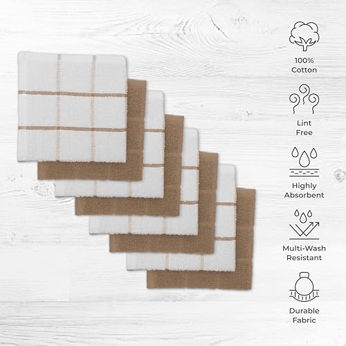 100% Cotton Terry Dish Cloth & Dish Towel, 8 Pack, Super Soft and Absorbent Kitchen Towels, Perfect for Kitchen Cleaning and Dish Washing (TAN (Solid and Checks) 8 Pack) - color: Tan (Solid and Checks) 8 Pack
