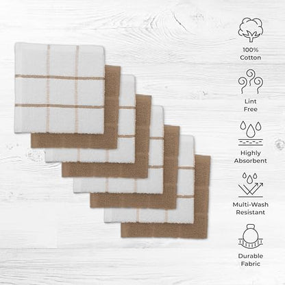 100% Cotton Terry Dish Cloth & Dish Towel, 8 Pack, Super Soft and Absorbent Kitchen Towels, Perfect for Kitchen Cleaning and Dish Washing (TAN (Solid and Checks) 8 Pack) - color: Tan (Solid and Checks) 8 Pack