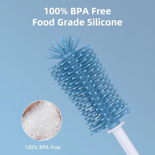 Silicone Bottle Cleaning Brush,Baby Travel Essential Bottle Brush Set, 3 in 1 Silicone Brush, Nipple Brush, Straw Brush - color: Blue