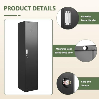 Letaya Broom Closet Storage Cabinet,Metal Cleaning Supply Tool Cabinet,Utility Cabinets for Brooms & Mops Black Garage Organization Cabinet for Laundry Room, Bathroom