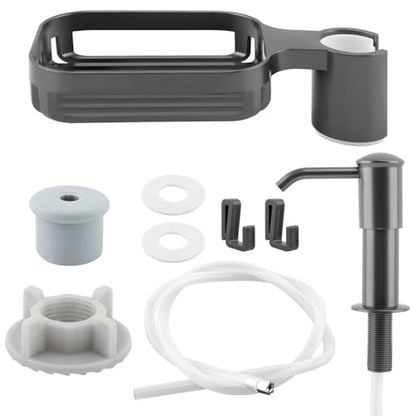 Soap Dispenser for Kitchen Sink, Built in Soap Dispenser Pump with Sponge Holder,Under Counter Brushed Nickel ABS Pump Head with 40" Extension Tube Kit(Dark Grey) - color: Dark Grey