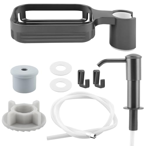 Soap Dispenser for Kitchen Sink, Built in Soap Dispenser Pump with Sponge Holder,Under Counter Brushed Nickel ABS Pump Head with 40" Extension Tube Kit(Dark Grey) - color: Dark Grey