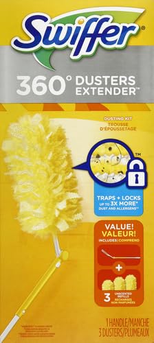 Swiffer Duster Kit with 3 ft Extendable Handle, Heavy Duty Dusting Starter Kit with 3 Refills, for Ceiling Fans, Vents and Hard to Reach Places (Pack of 6) - size: 4 Piece Set (Pack of 6)