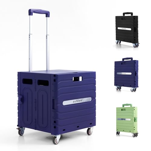 Folding Utility Cart Portable Rolling Crate Handcart Foldable Shopping Trolley Collapsible, with Lid, on Wheels, for Grocery, Garden, Office, Storage, Teacher, Tool (Purple) - color: Purple