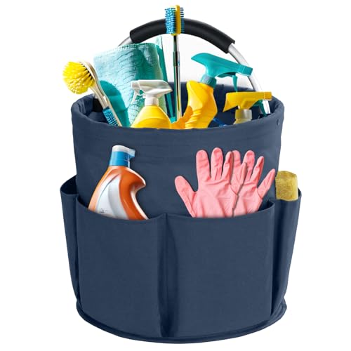 Cleaning Caddy with Handle, Cleaning Products Organiser, 17L Foldable Storage Basket, Cleaning Caddy Organiser, Portable Multi Cleaning Bucket Bag for Home, Garden (Dark Blue) - color: Dark Blue