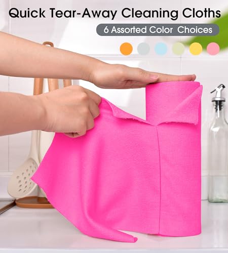 KitchLife Microfiber Cleaning Cloth Roll - Tear-Away Reusable Microfiber Paper Towels, Lint-Free, Washable, 20 Sheets for Kitchen, Car, Dishes, and Sensitive Surfaces (Hot Pink) - color: Hot Pink