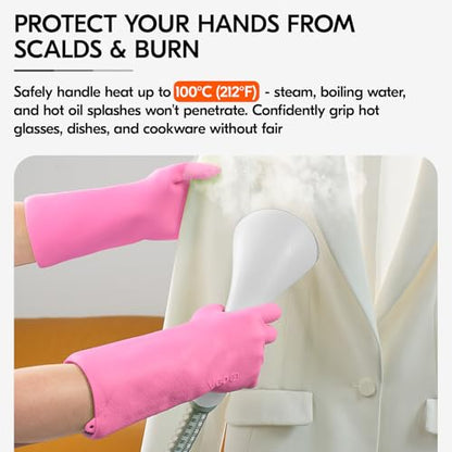 Vgo... Household Cleaning Gloves,Double-layer,Lined Dishwashing Gloves,Long Sleeves for Kitchen,Bathroom Cleaning(TP1117) - color: Pink, size: Medium(Pack of 1)