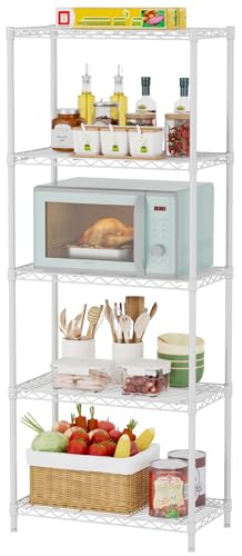 SINGAYE Shelf Wire Shelving Adjustable Storage Shelves Rack Standing Units for Kitchen Closet Laundry Bathroom Organizers Metal Pantry Narrow Mesh Gaps 12" D x 22" W x 59" H White - color: White, size: 5 Tier 12"Dx22"Wx59"H