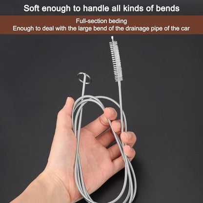2 Pcs AC Drain Line Cleaner Tool Brush, 78.7 Inch Long Drain Brush Flexible Feeding Tube Brush, Refrigerator Car Cleaning Brush for Straw, Hose Pipe(Stainless Steel White)