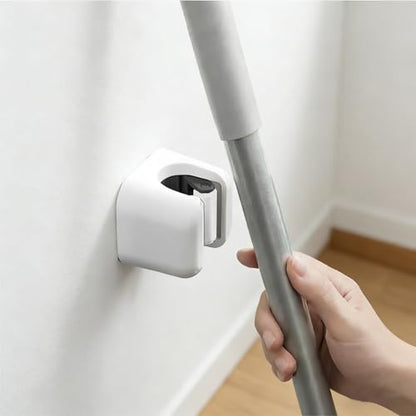 2-Piece Wall-Mounted Mop and Broom Holder with Self-Adhesive Tool Clips for Home Organization - color: White