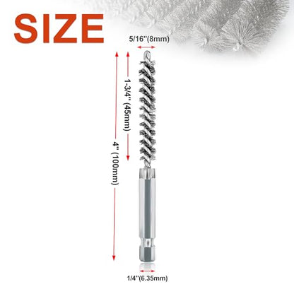 ASNOMY 5Pcs 5/16" Stainless Steel Bore Brush, Bristles Wire Brush Bore Cleaning Brush Set for Power Drill Cleaning, Abrasive Wire Brush Stainless Steel Brush with 1/4" Hex Shank - style: 5Pcs 8mm | 5/16" Inch