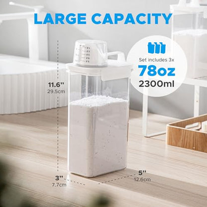 [3 Pack] Liquid Laundry Detergent Dispenser for Laundry Room Organization and Storage, 78oz Large Capacity Laundry Soap Containers with 12 Removable Labels, BPA Free & PET Plastic Clear
