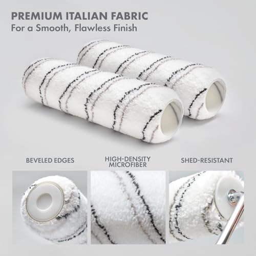 2 - Pack 9 Inches Paint Roller Covers for Smooth and Lint-Free Finish – Nap 1/2 - Made in Italy -Premium High-Density Microfiber Roller Covers - Ideal for Professionals and Homeowners - size: 2 Pack 9"- 1/2 Nap ( Roller Covers )