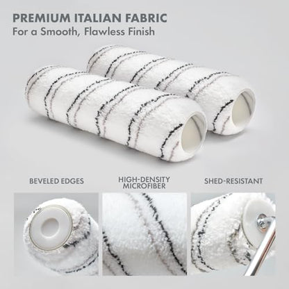 2 - Pack 9 Inches Paint Roller Covers for Smooth and Lint-Free Finish – Nap 1/2 - Made in Italy -Premium High-Density Microfiber Roller Covers - Ideal for Professionals and Homeowners - size: 2 Pack 9"- 1/2 Nap ( Roller Covers )