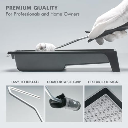 5-Piece Mini Paint Roller Kit - 4' Microfiber Roller Covers, Frame, Paint Tray - Professional & Homeowner Use - Smooth Finish - Black - size: 4" Paint Roller Kit (Set of 5)
