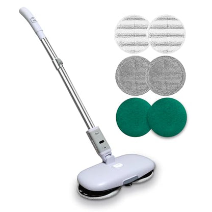 GOBOT Cordless Electric Spray Mop with High-Speed Motor, Enhanced Cleaning Power, Durable Material, LED Headlight, 300 mL Tank, Dual-Spinning Pads for Hardwood, Tile & Laminate（Blue）