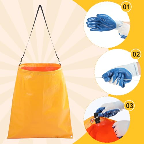 Faccito 1 Pack Litter Bag with Shoulder Strap Trash Pickup Bag Holder Lawn Leaf Chute Vinyl 4.45 Cubic Feet No Bending Portable Trash Picker Grabber for Patio Yard Garden (Yellow) - color: Yellow