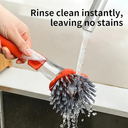 Dish Scrubber with Soap Dispenser | Ergonomic Cleaner Scrubber with Handle,Dish Cleaning Brush - for Pots Stoves Pans Kitchen Home Dorm Appliances Dishwashing - color: Orange