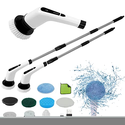 Electric Spin Scrubber, Cordless Bathroom Scrubber, Power Brush Floor Scrubber with Adjustable Handle, 7 Multi-Purpose Cleaning Brush Heads, for Bathtub,Tile, Shower, Window and Kitchen