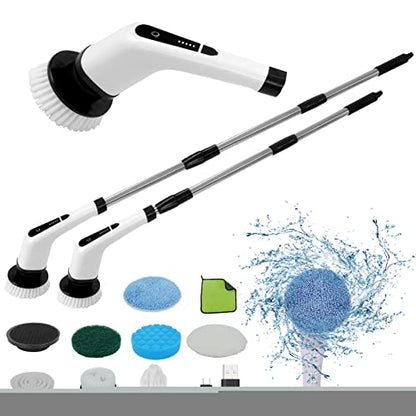 Electric Spin Scrubber, Cordless Bathroom Scrubber, Power Brush Floor Scrubber with Adjustable Handle, 7 Multi-Purpose Cleaning Brush Heads, for Bathtub,Tile, Shower, Window and Kitchen
