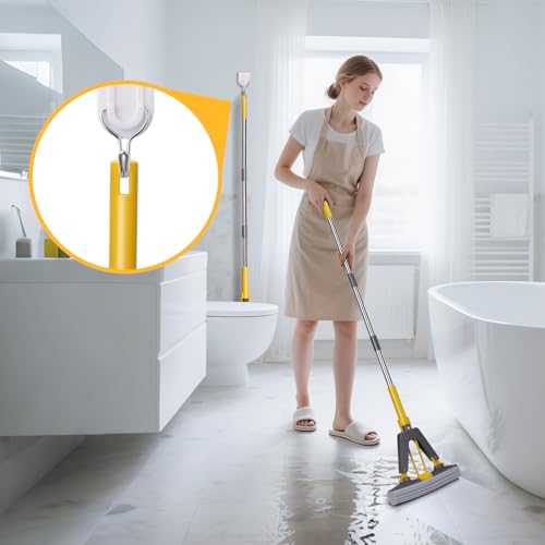 Masthome Sponge Mop,Roller Sponge Mop with 3 Absorbent PVA Mop Refills,Self Squeeze Sponge Mops and Stainless Steel Handle,PVA Sponge Mops for Floor Cleaning - color: Yellow