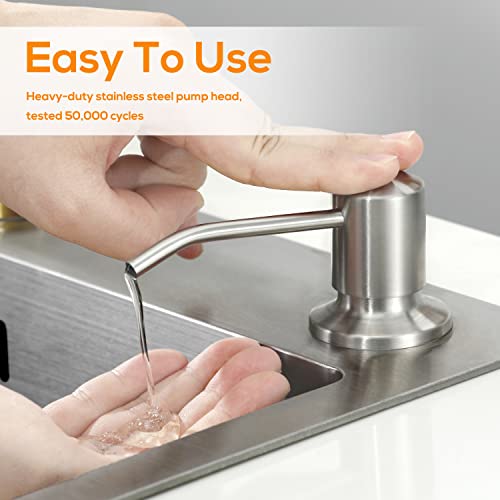 Soap Dispenser for Kitchen Sink, Bulit in Soap Dispenser Lotion Dispenser with 17 OZ Large Soap Bottle Refill from The Top, Brushed Nickel Stainless Steel Countertop Pump Head - color: Brushed Nickel