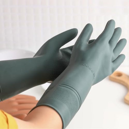 Myungjin 2 Pairs Reusable Rubber Gloves, Waterproof, Non-Slip Honeycomb Grip, Wide Sleeve Fit, for Dishwashing - size: Medium