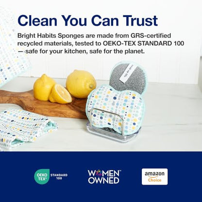 Sponge Set in Dot Blue, 6 Pack Super Absorbent Washable Reusable Cleaning Sponges Made from Recycled Materials, Durable Eco Friendly Kitchen Sponges - color: Dot Blue