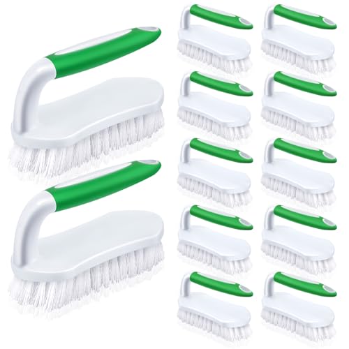 Lallisa 12 Pcs Scrub Brush for Cleaning with Handle Comfortable to Grip Heavy-Duty Flexible Stiff Bristles Scrubber Brushes Bulk for Shower Bathroom Carpet Kitchen Floor Tiles (Green) - color: Green