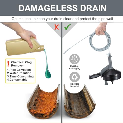 Drain Auger, Clog Remover with Drill Adapter, 25 Feet Flexible Plumbing Snake Use Manually or Powered(Gray) - color: Gray