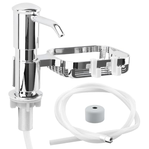 Soap Dispenser for Kitchen Sink, Built in Soap Dispenser Pump with Sponge Holder,Under Counter Brushed Nickel ABS Pump Head with 40" Extension Tube Kit(Silver) - color: Silver