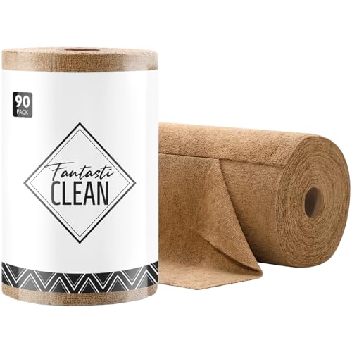 Fantasticlean Microfiber Cleaning Cloth Roll -90 Pack, Tear Away Microfiber Towels, 12" x 12", Reusable, Washable, Scratch Free, Ultra Absorbent for All-Around Cleaning Supplies (Tan) - color: Tan, size: 90 pack